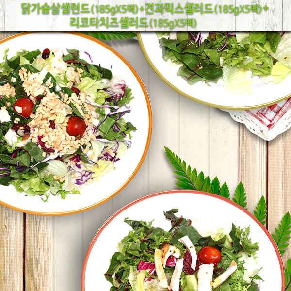 닭가슴살샐러드(185gX5팩)+견과믹스샐러드(185gX5팩)+리코타치즈샐러드(185gX5팩)