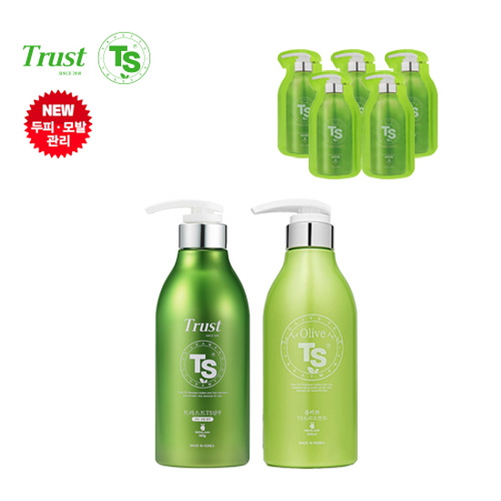 [TS샴푸] 트러스트 TS 샴푸 500ml+올리브 TS 트리트먼트 500ml+프리미엄 샴푸 6ml×5개