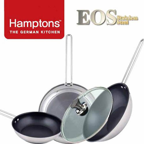 [Hamptons]독일 햄튼 EOS 스텐 인덕션 겸용 후라이팬 4종-(원형팬22cm+28cm+궁중팬28cm+유리뚜껑28cm)