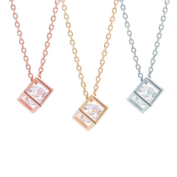 925실버 큐빅지르코니아 큐브 목걸이 화이트 (화이트,옐로우,핑크 택1)