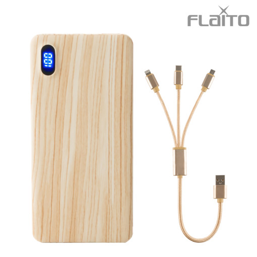 플라이토 M-30 우드 액정슬림 고속충전 휴대용 보조배터리 10000mAh