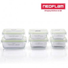 네오플램 프레시락 내열유리 밀폐용기 6종세트 (정사각 300ml,500ml,800ml/직사각 300ml, 600ml, 1000ml 각1ea)