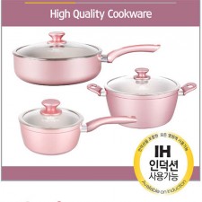 로얄그래프톤 로사 인덕션겸용(IH) 세라믹코팅냄비 종합 3종(16편수+18양수+24궁중+유리뚜껑)