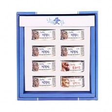 전남완도 저염식 특허간장 남해애찬 특선선물세트4호(전복100g*6개+소라100g+꼬막100g)(캔)