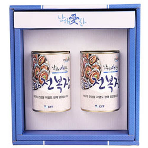 전남완도 저염식 특허간장 남해애찬 알찬선물세트3호(캔)(꼬마전복400g*2개)