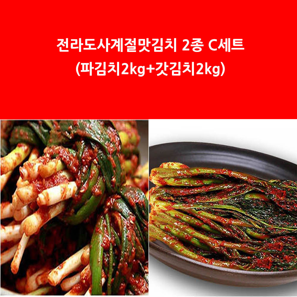 전라도사계절맛김치 2종 C세트 (파김치2kg+갓김치2kg)