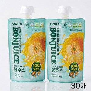 봉주스125ML 30개/무농약 인증 제주감귤,껍질까지 100%착즙한 NFC주스