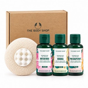 [더바디샵] 샤워젤 60ml 3p(향 랜덤) + [마리앤코] 핸드 샤워볼 1p(색상 랜덤) 세트 (쇼핑백 동봉)