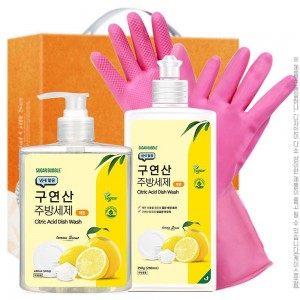 [슈가버블] 구연산주방세제500펌프 구연산주방세제290용기 고무장갑32cm(3종)